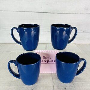Corelle Coordinates OCEAN BLUE Solid Cobalt Stoneware 12oz Coffee Cup Mugs Set 4